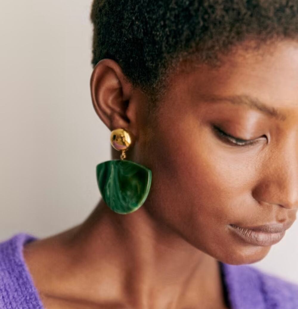 Sezane Green & Gold Statement Earrings NEW NWOT